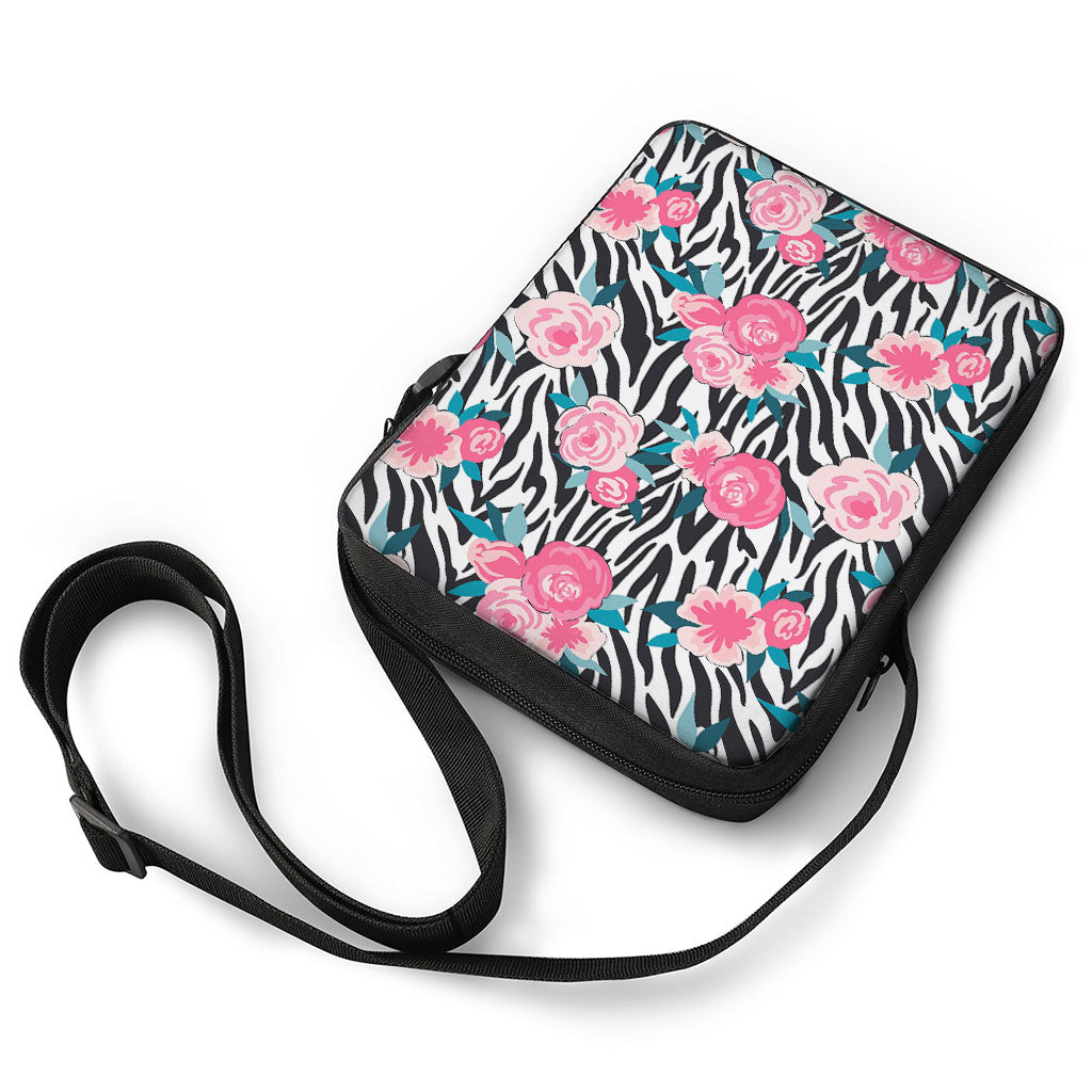 Black White Zebra Floral Pattern Print Rectangular Crossbody Bag