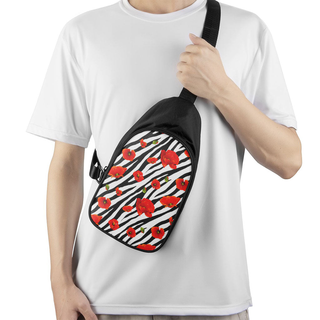 Black White Zebra Flower Pattern Print Chest Bag