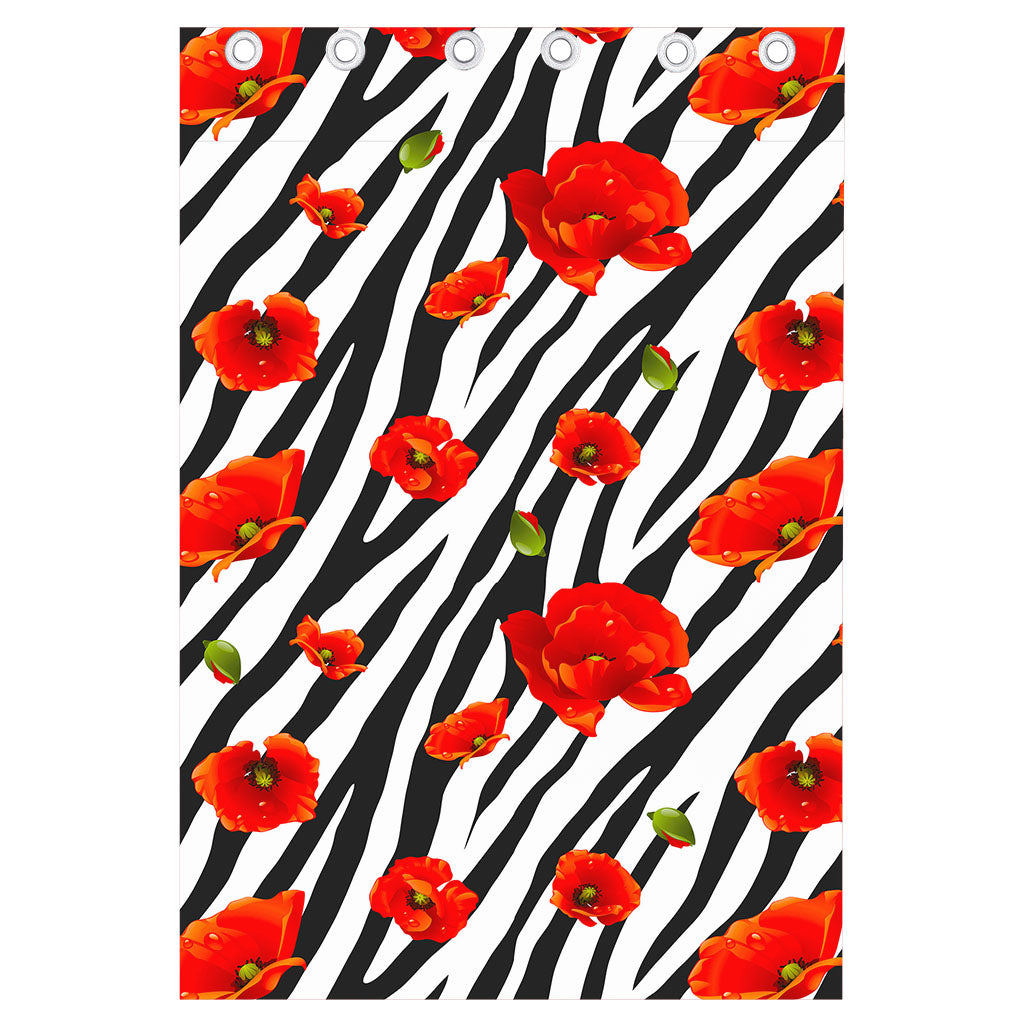 Black White Zebra Flower Pattern Print Curtain