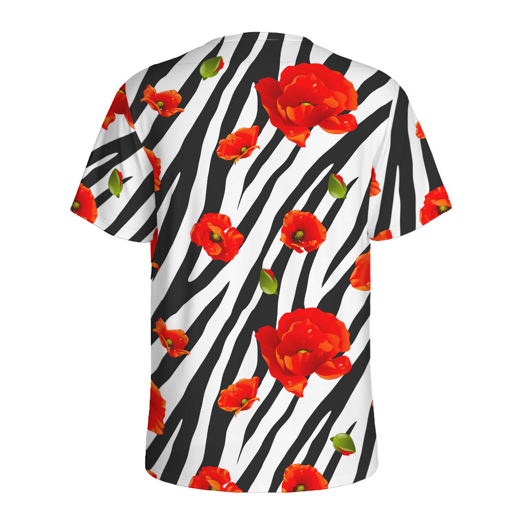Black White Zebra Flower Pattern Print Men's Sports T-Shirt
