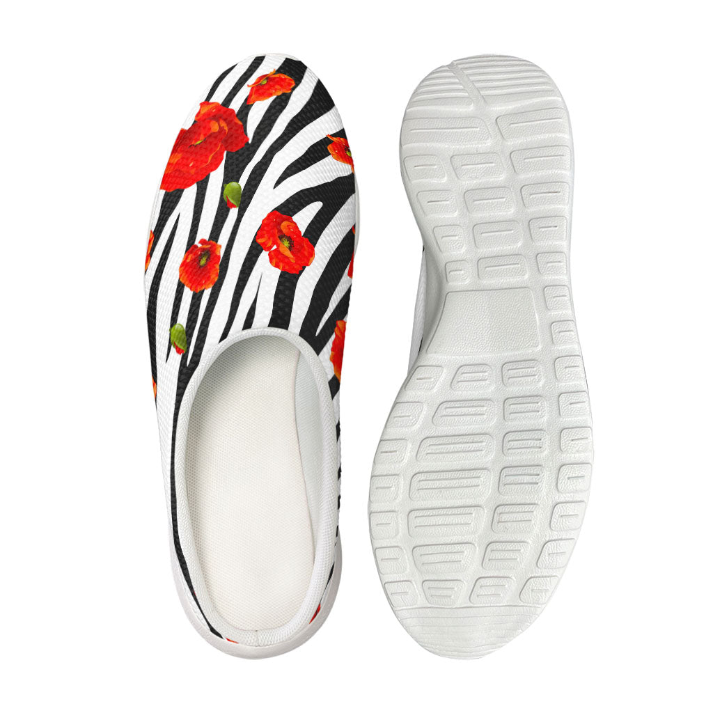 Black White Zebra Flower Pattern Print Mesh Casual Shoes