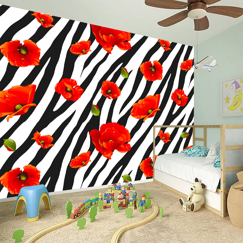Black White Zebra Flower Pattern Print Wall Sticker