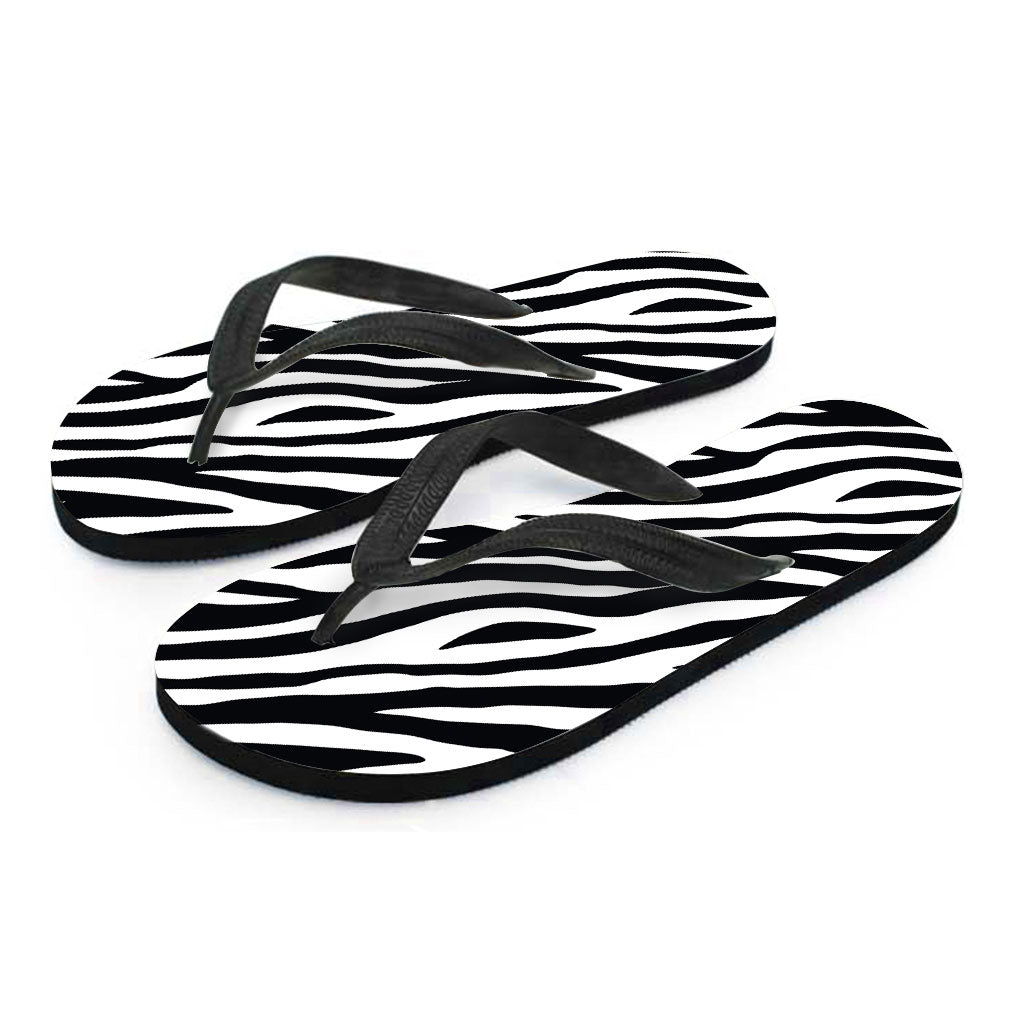 Black White Zebra Pattern Print Flip Flops