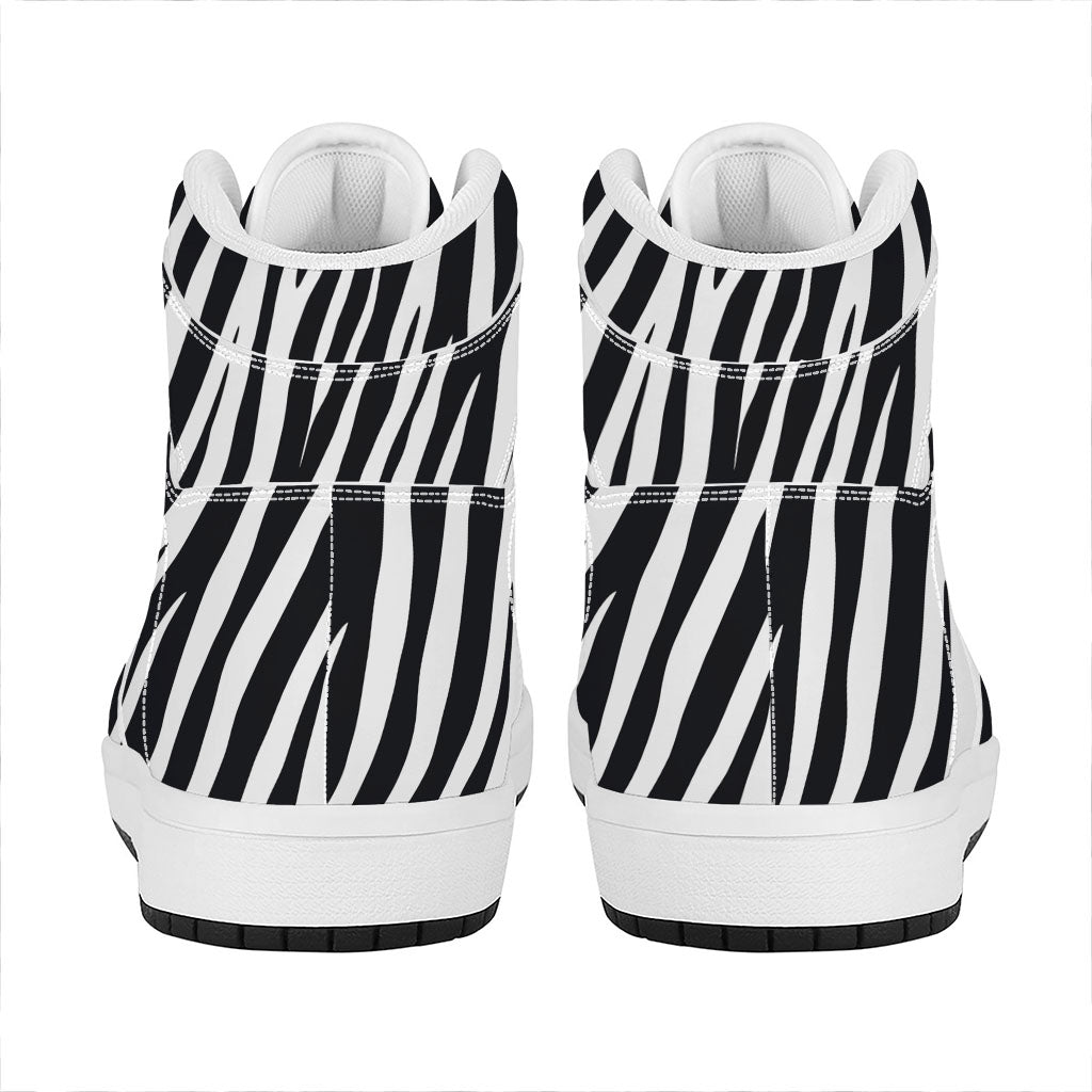 Black White Zebra Pattern Print High Top Leather Sneakers