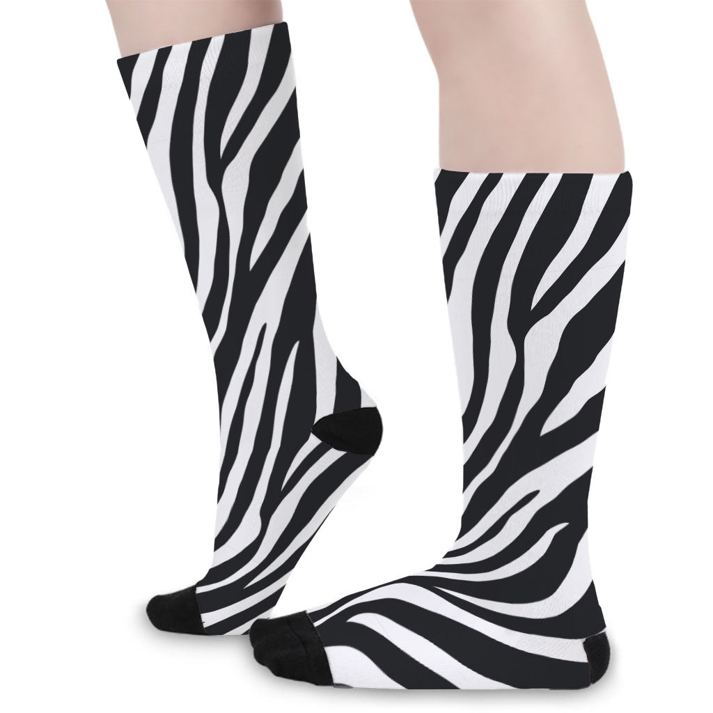 Black White Zebra Pattern Print Long Socks