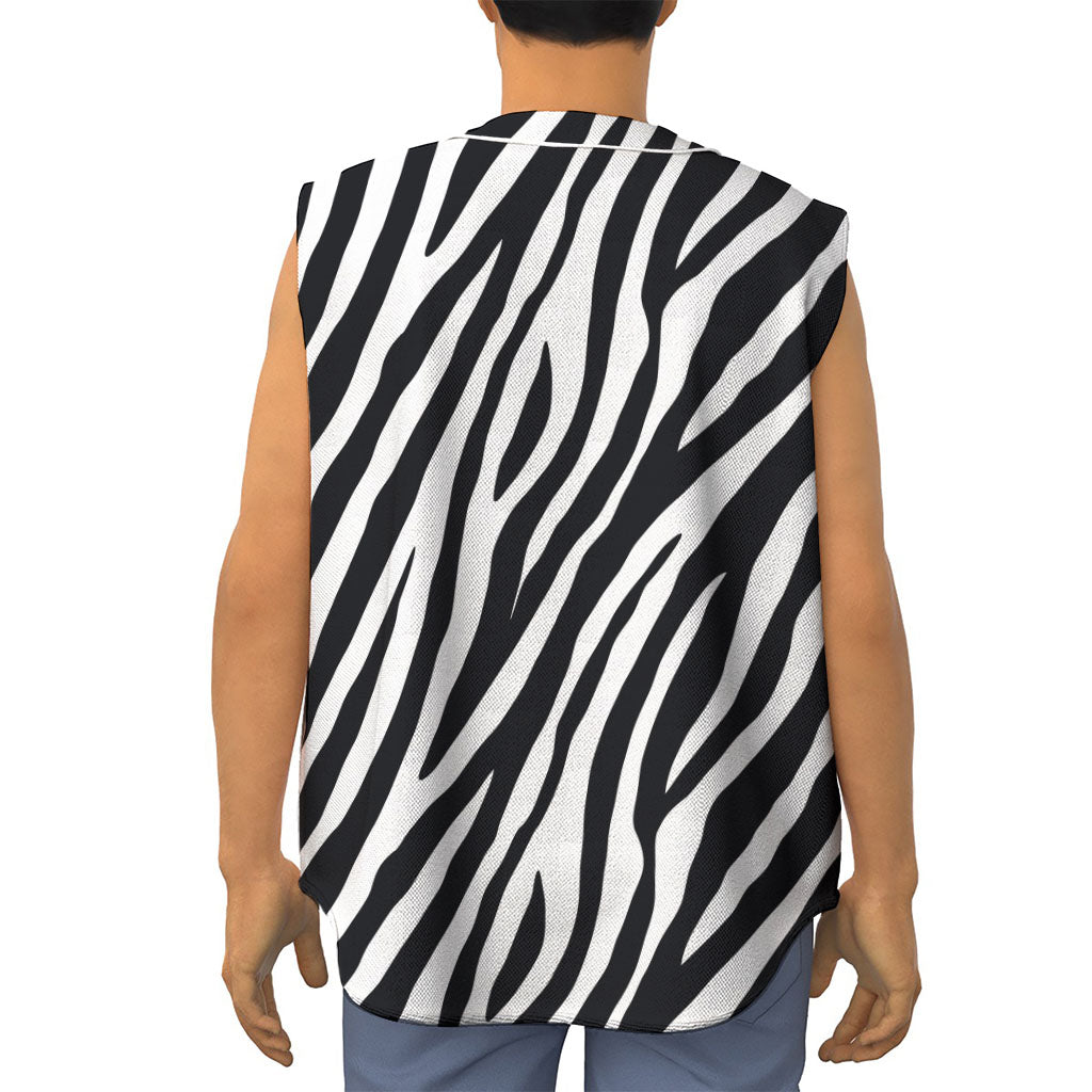 Black White Zebra Pattern Print Sleeveless Baseball Jersey