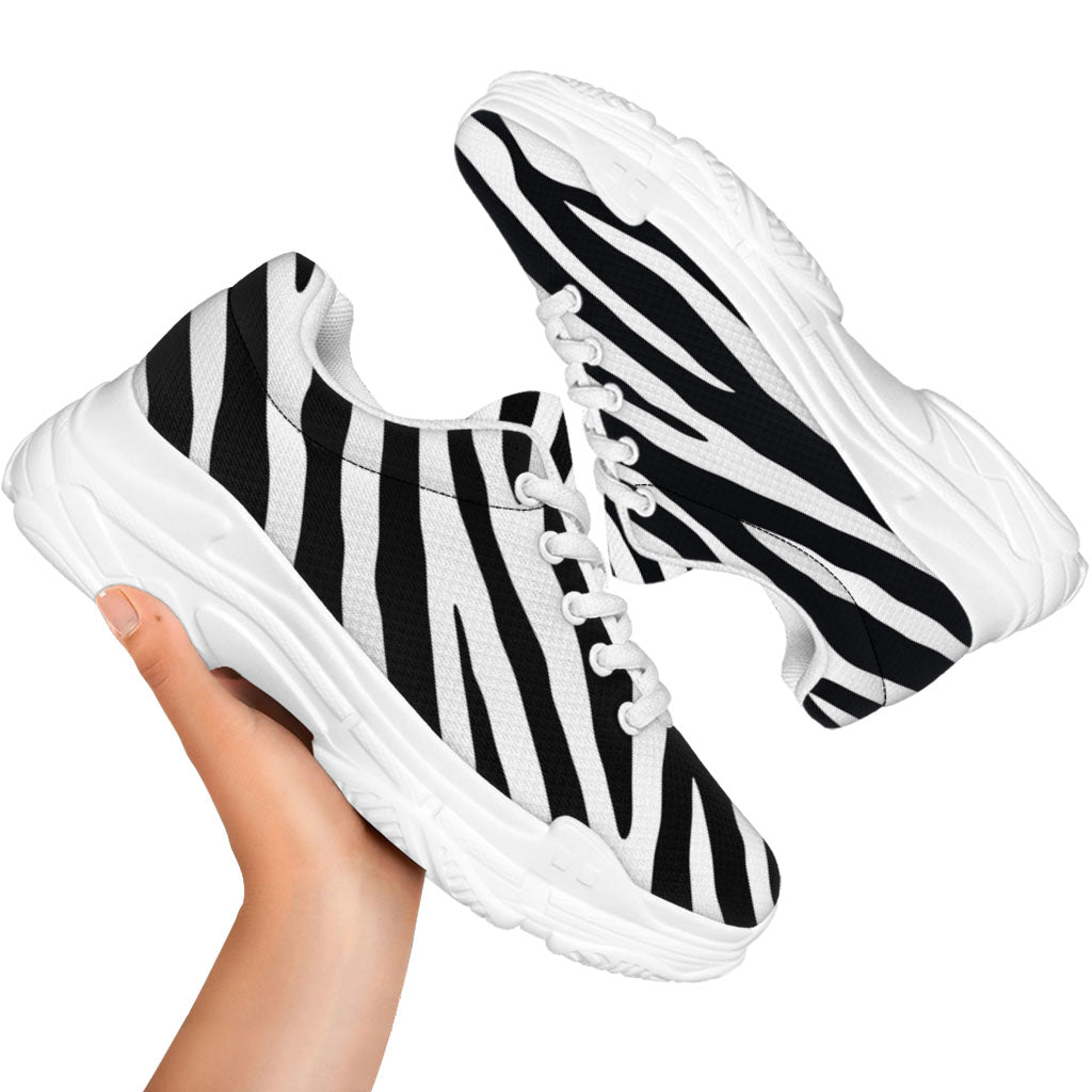 Black White Zebra Pattern Print White Chunky Shoes