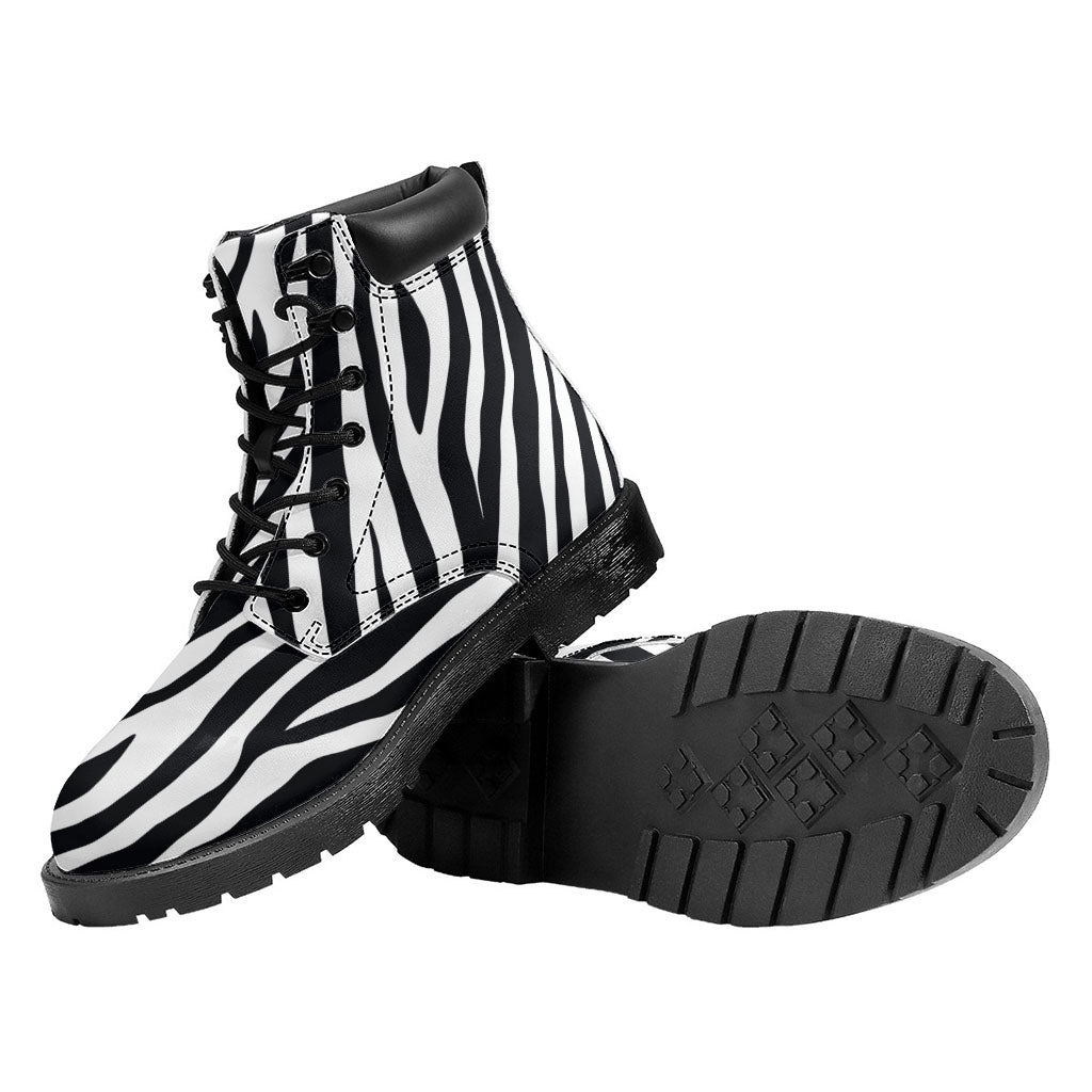 Black White Zebra Pattern Print Work Boots