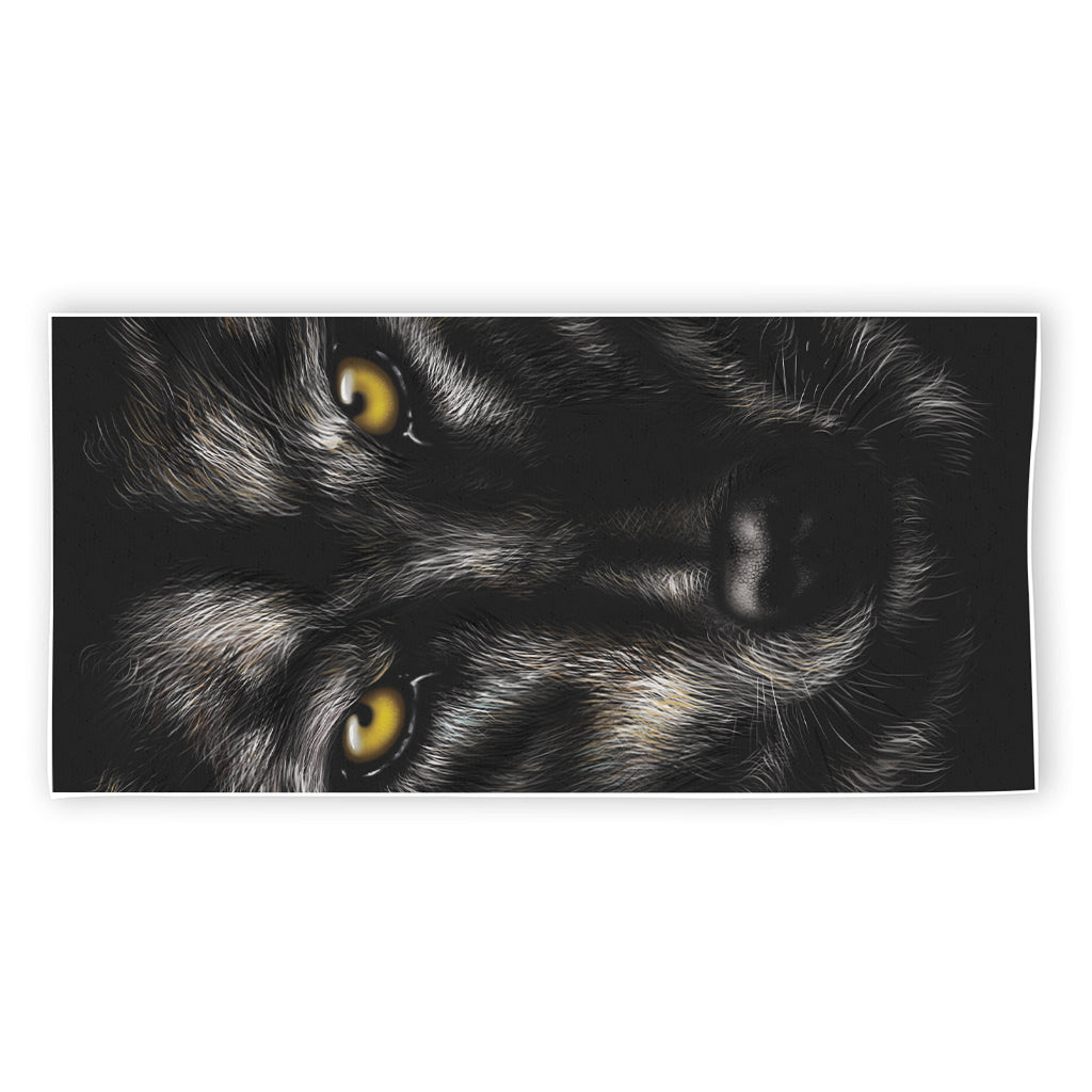 Black Wolf Portrait Print Beach Towel