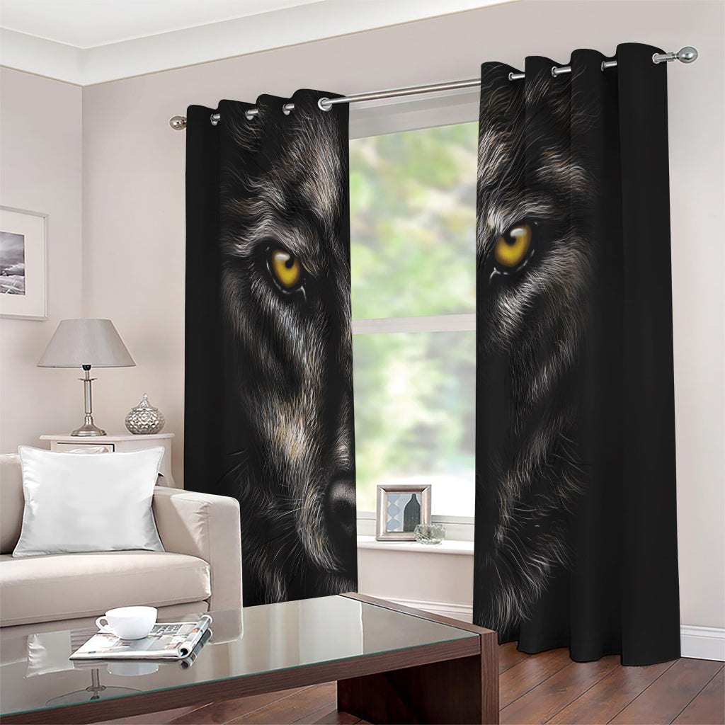 Black Wolf Portrait Print Extra Wide Grommet Curtains