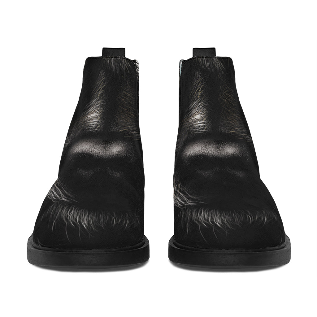 Black Wolf Portrait Print Flat Ankle Boots
