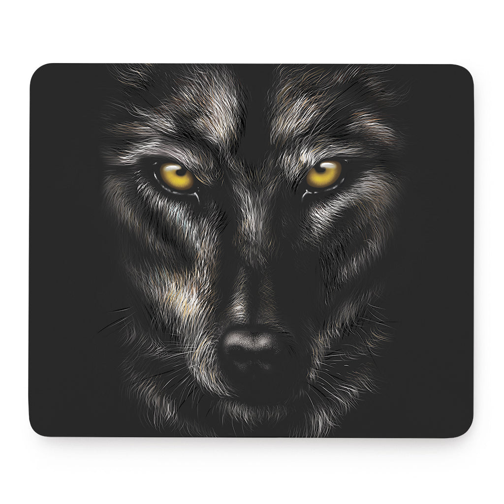 Black Wolf Portrait Print Mouse Pad