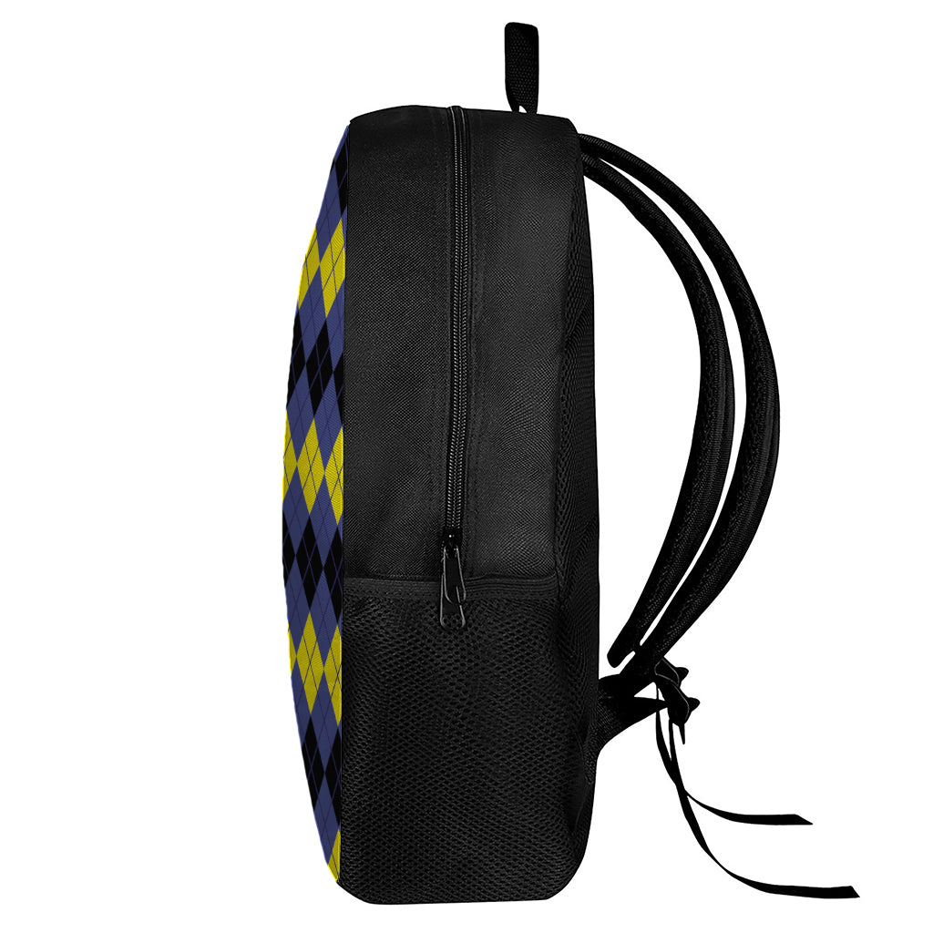 Black Yellow And Blue Argyle Print 17 Inch Backpack