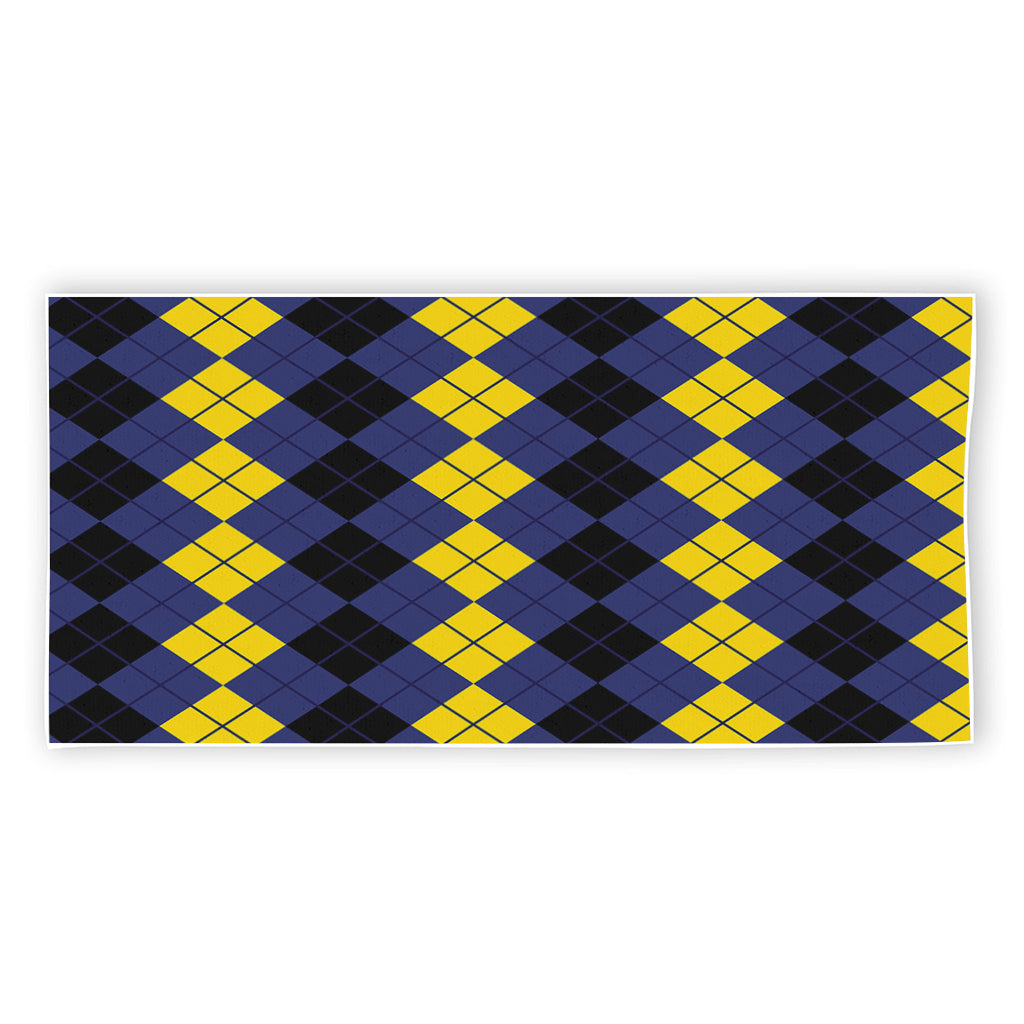 Black Yellow And Blue Argyle Print Beach Towel