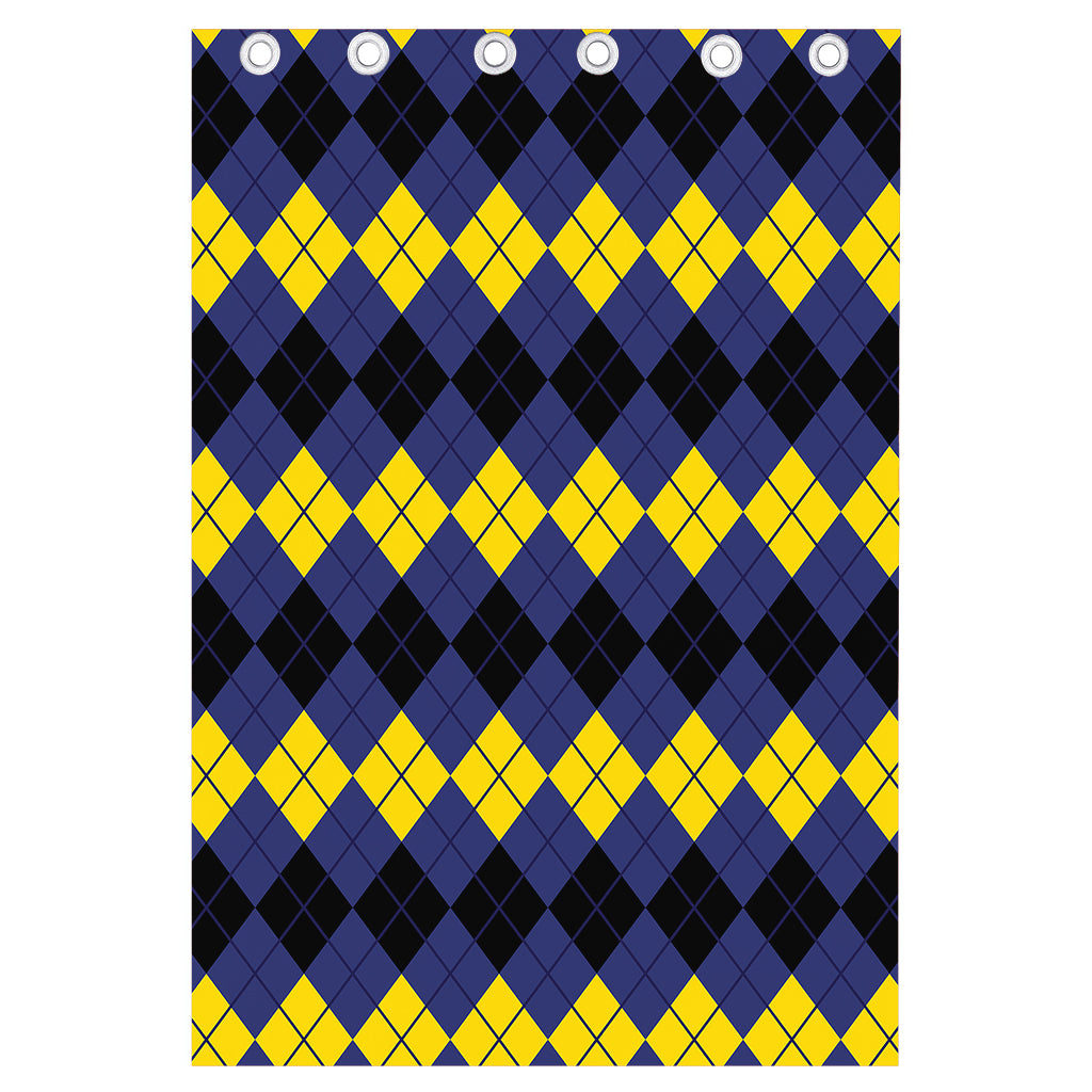 Black Yellow And Blue Argyle Print Curtain