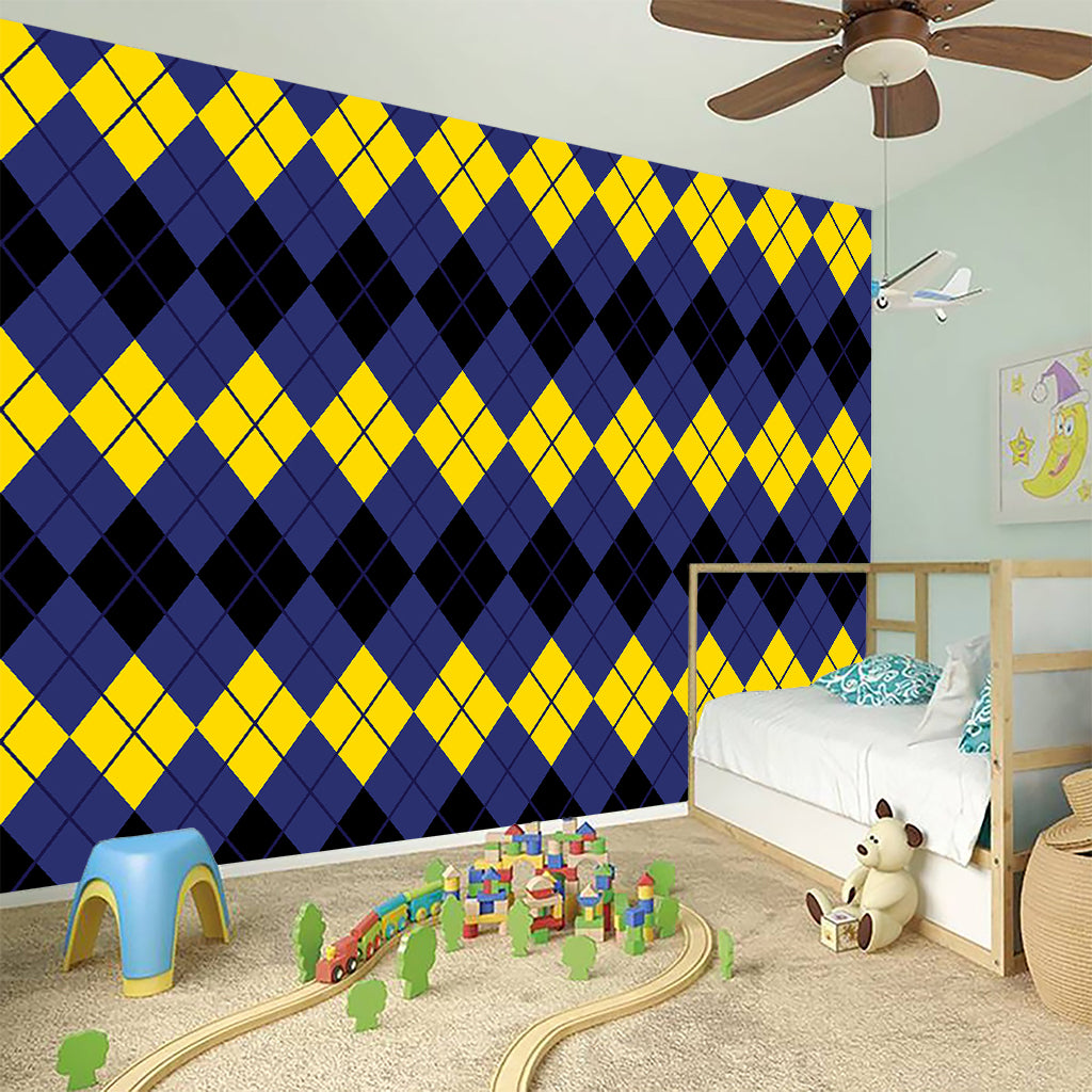 Black Yellow And Blue Argyle Print Wall Sticker