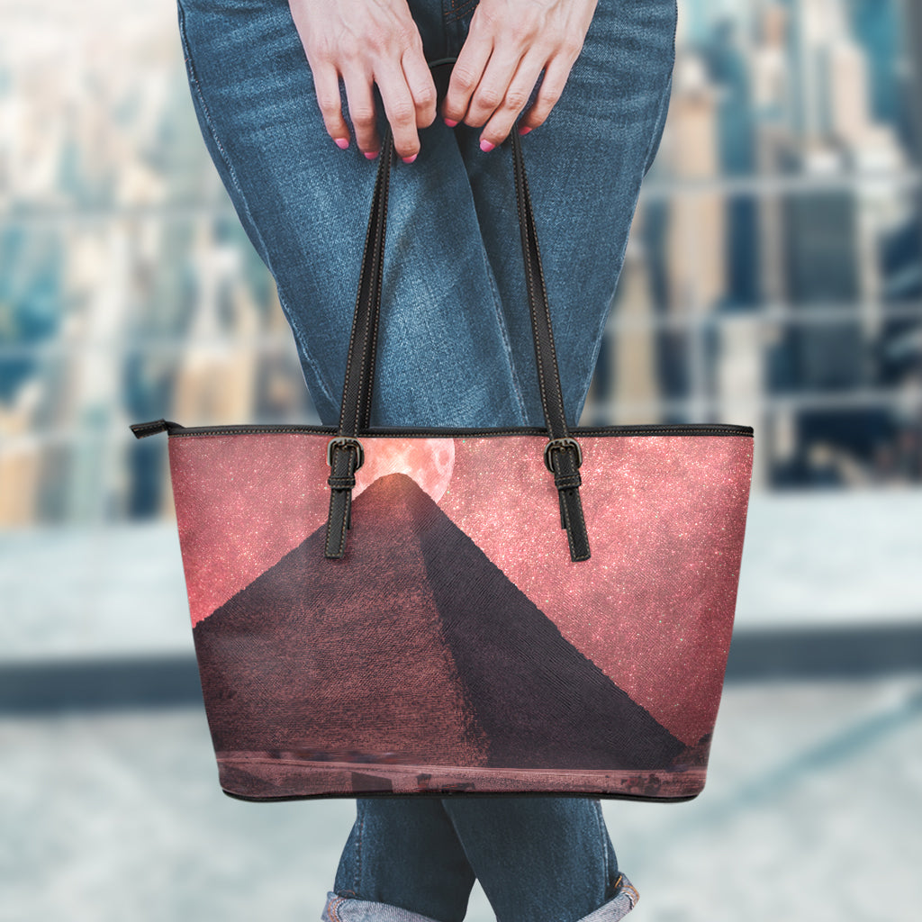 Bloody Moon Pyramid Print Leather Tote Bag
