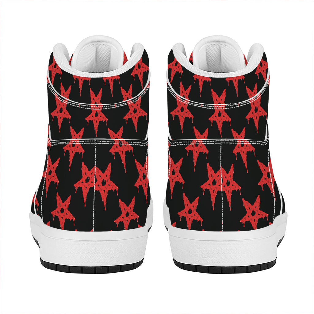 Bloody Satanic Pentagram Pattern Print High Top Leather Sneakers