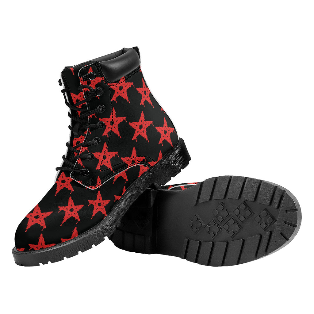 Bloody Satanic Pentagram Pattern Print Work Boots