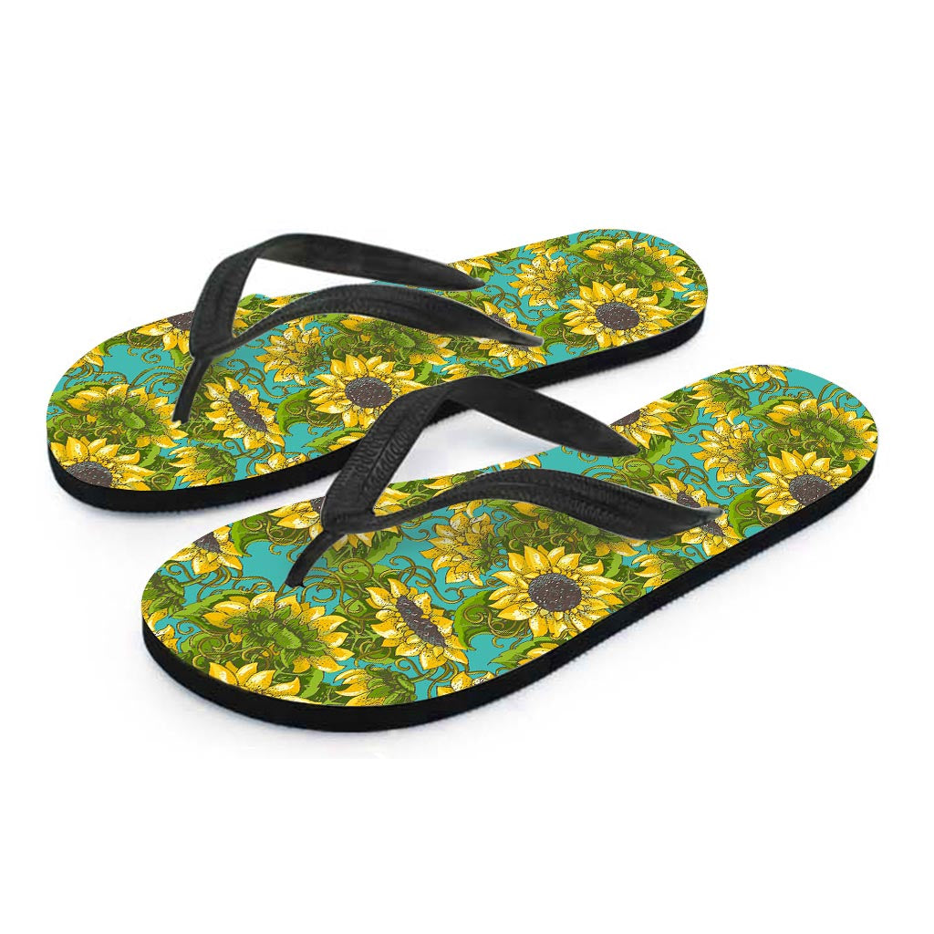 Blooming Sunflower Pattern Print Flip Flops