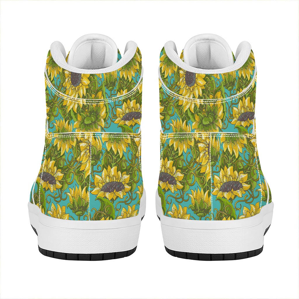 Blooming Sunflower Pattern Print High Top Leather Sneakers
