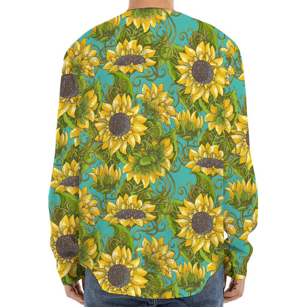 Blooming Sunflower Pattern Print Long Sleeve Baseball Jersey