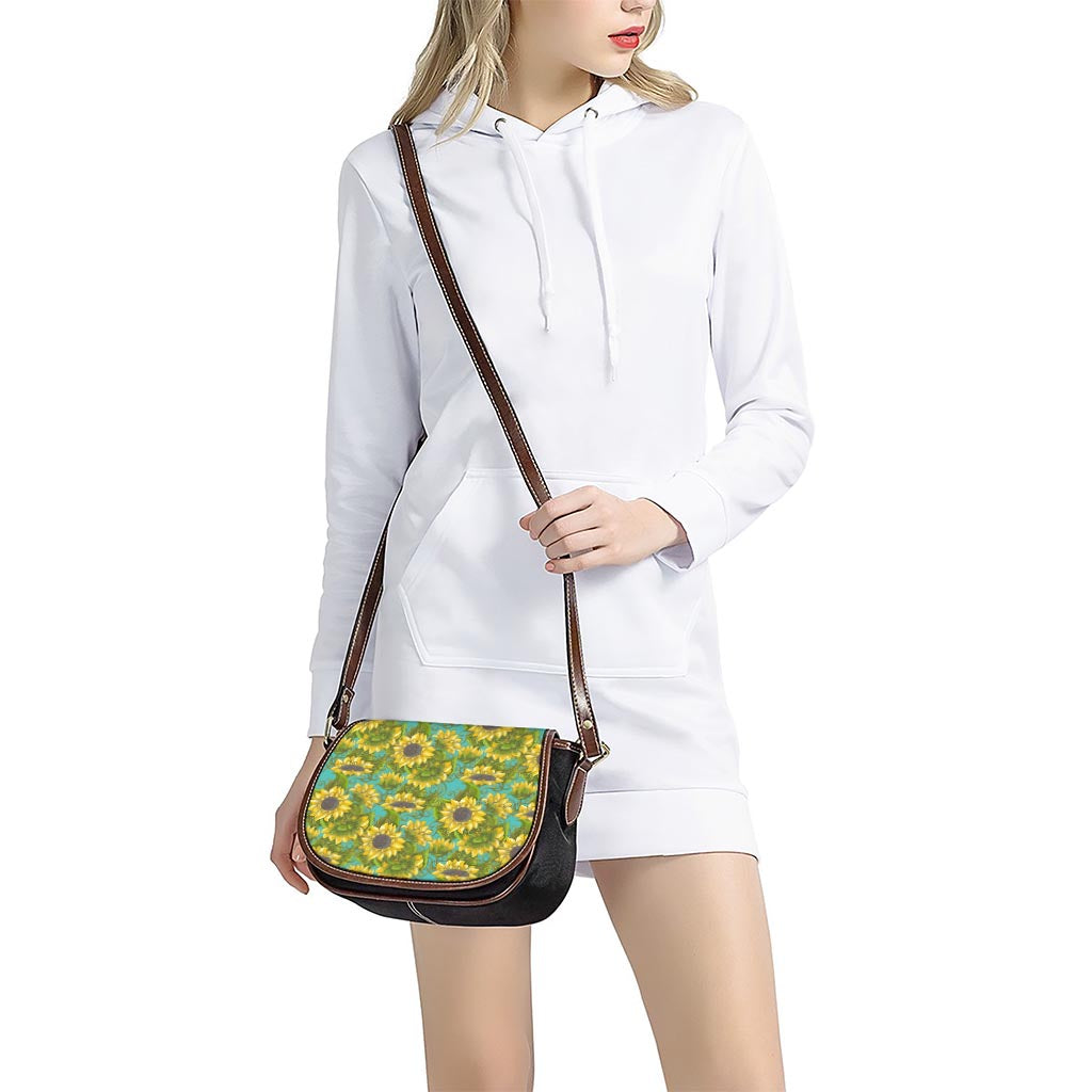 Blooming Sunflower Pattern Print Saddle Bag