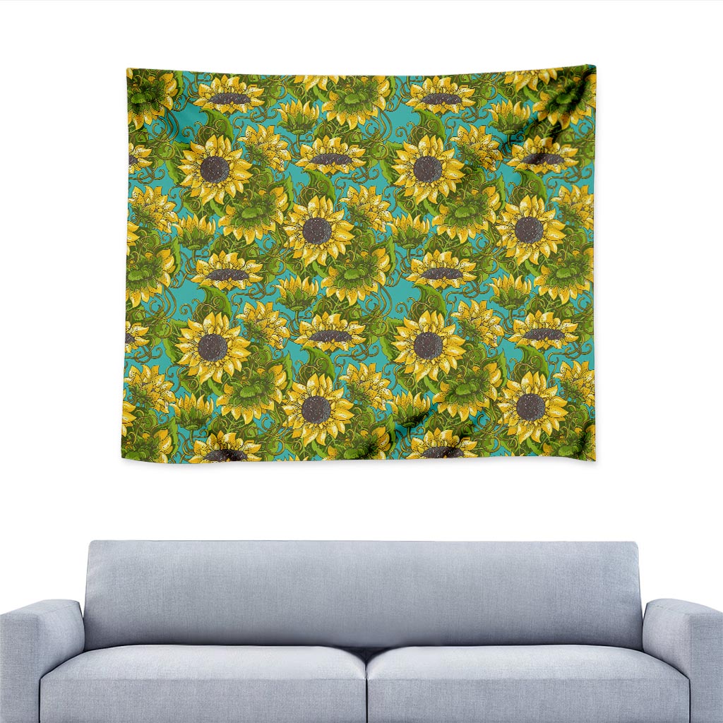 Blooming Sunflower Pattern Print Tapestry