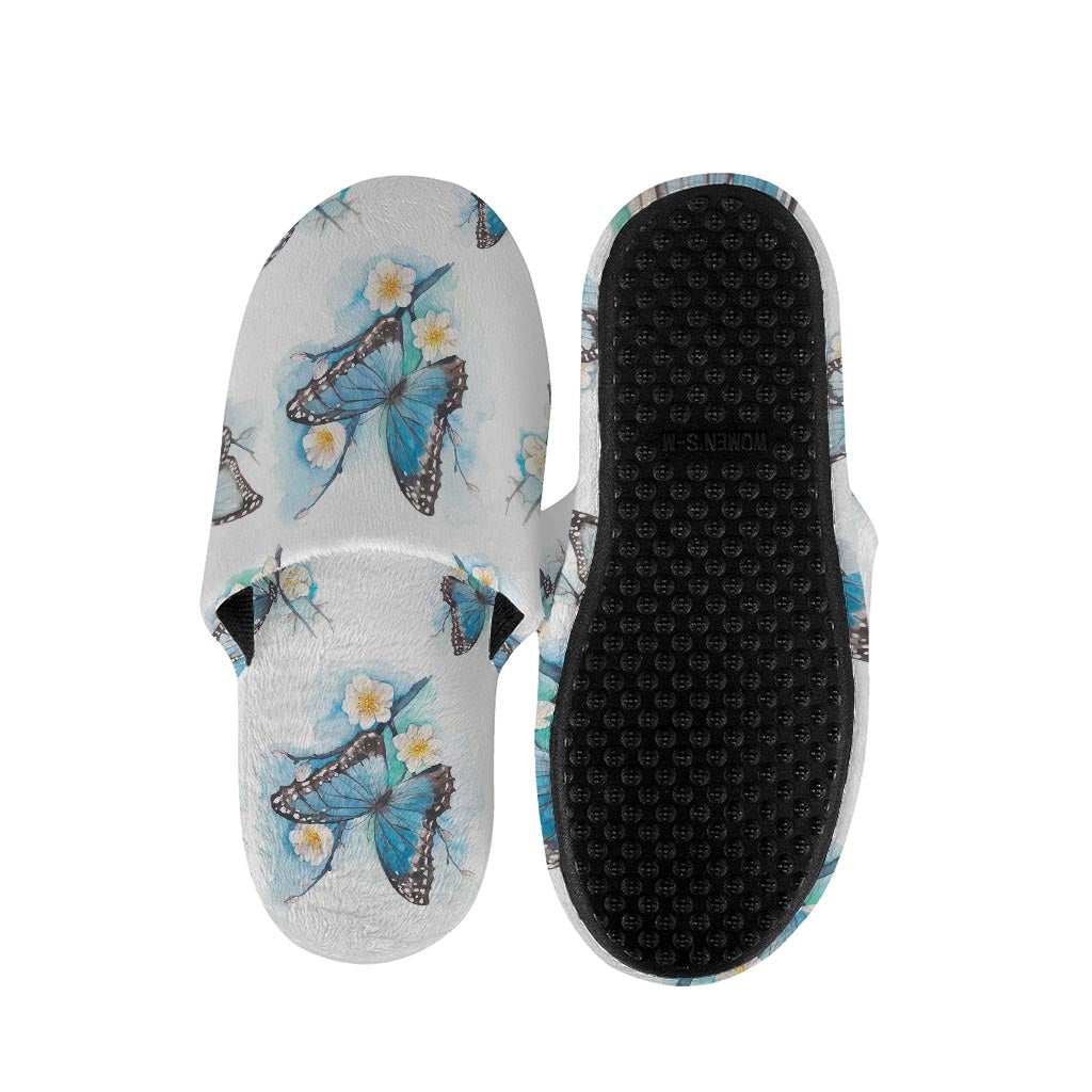 Blossom Blue Butterfly Pattern Print Slippers
