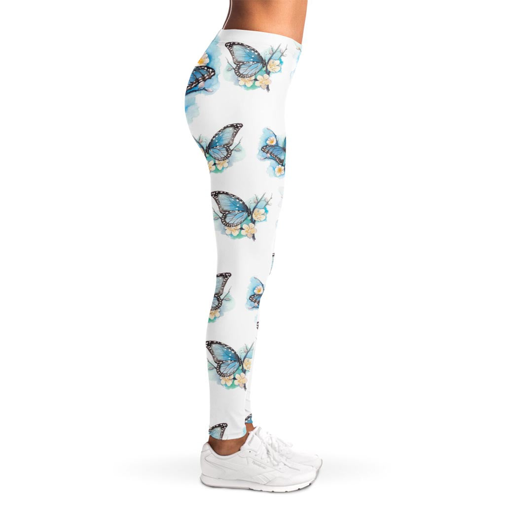 Blossom Blue Butterfly Pattern Print Women's Leggings