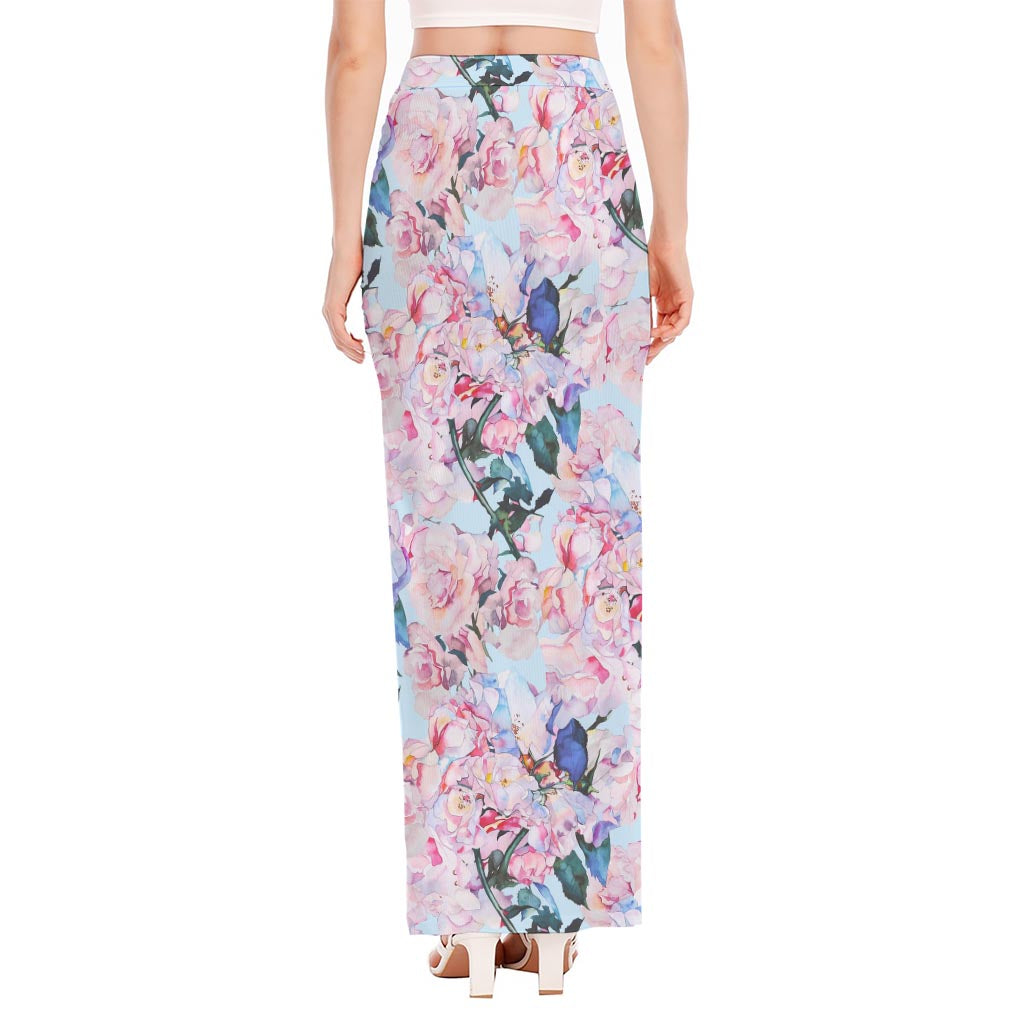 Blossom Floral Flower Pattern Print High Slit Maxi Skirt