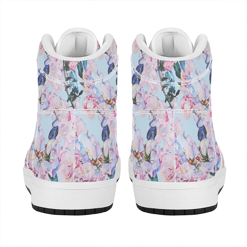 Blossom Floral Flower Pattern Print High Top Leather Sneakers