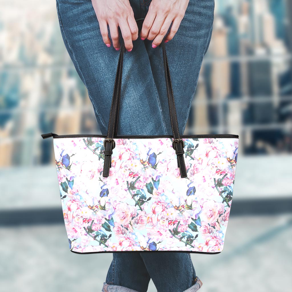 Blossom Floral Flower Pattern Print Leather Tote Bag