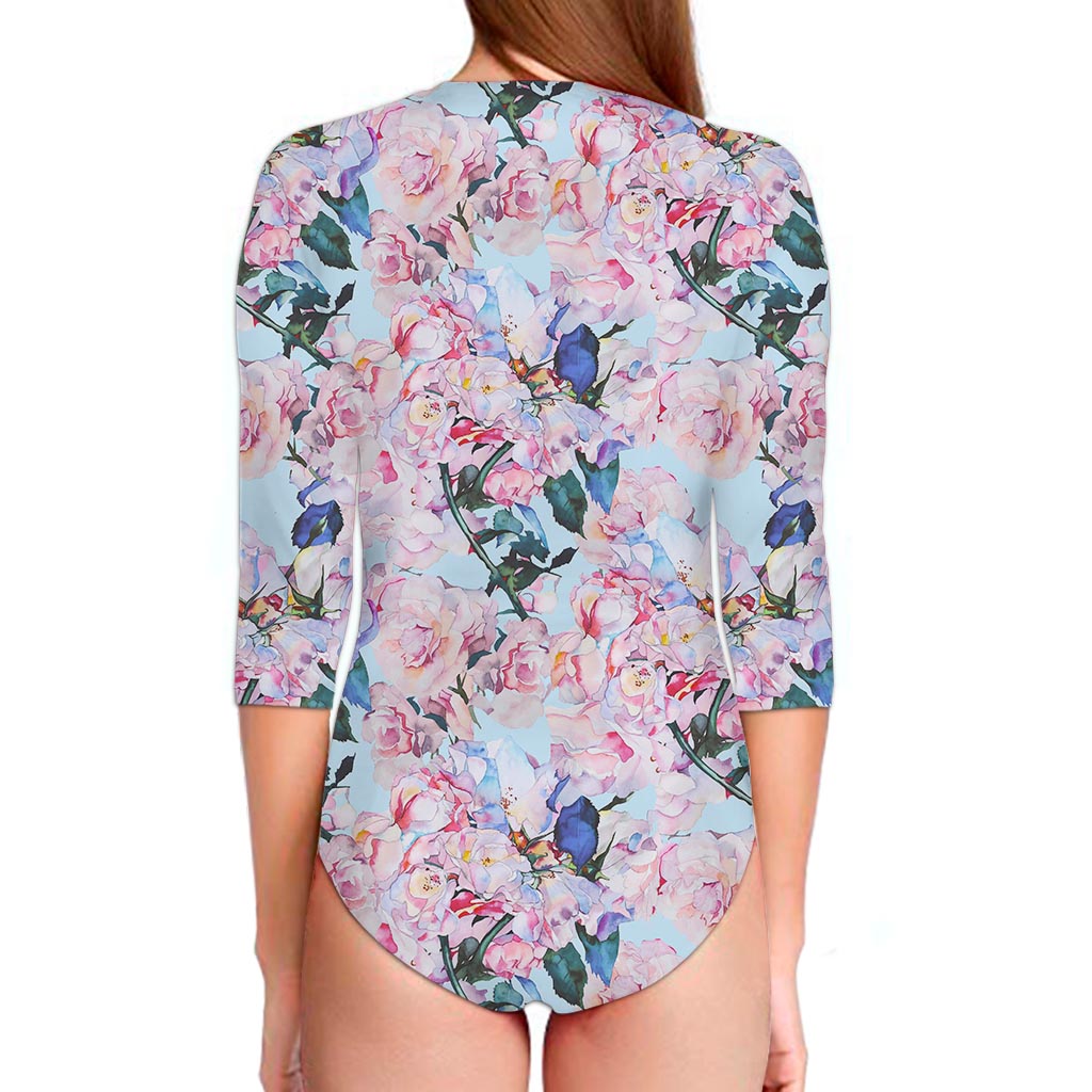 Blossom Floral Flower Pattern Print Long Sleeve Swimsuit
