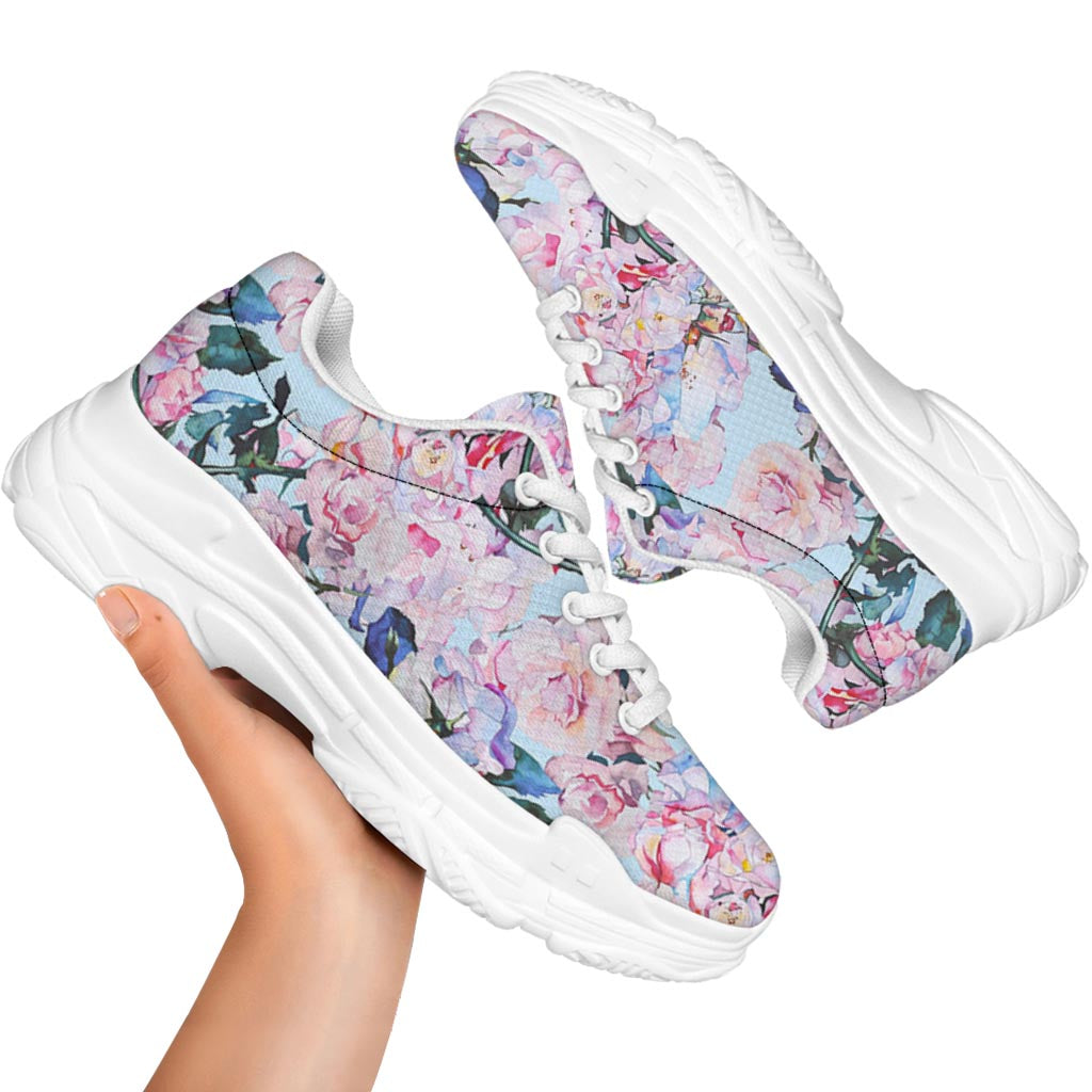 Blossom Floral Flower Pattern Print White Chunky Shoes
