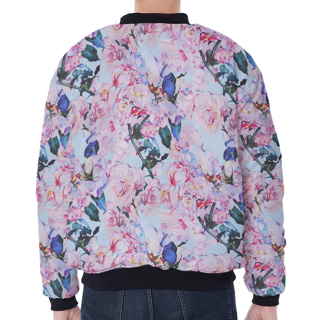 Blossom Floral Flower Pattern Print Zip Sleeve Bomber Jacket