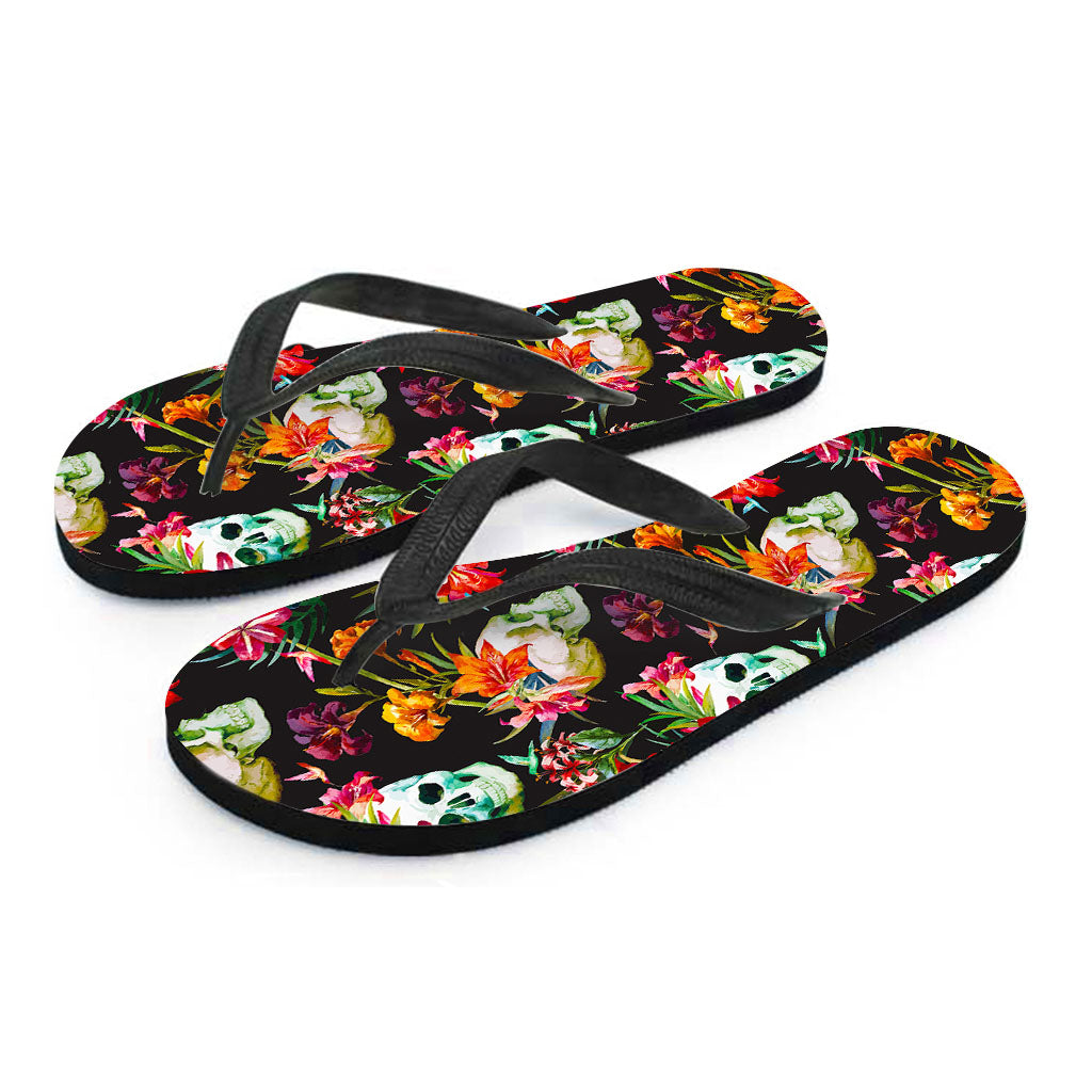 Blossom Flowers Skull Pattern Print Flip Flops