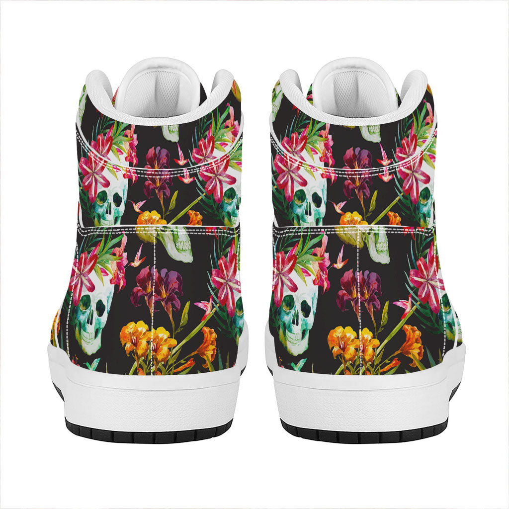 Blossom Flowers Skull Pattern Print High Top Leather Sneakers