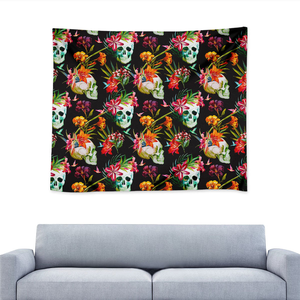 Blossom Flowers Skull Pattern Print Tapestry