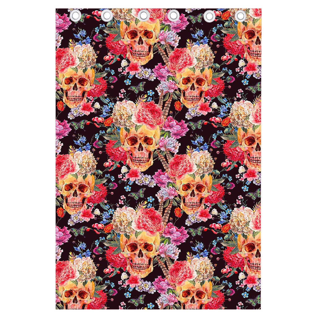 Blossom Peony Skull Pattern Print Curtain