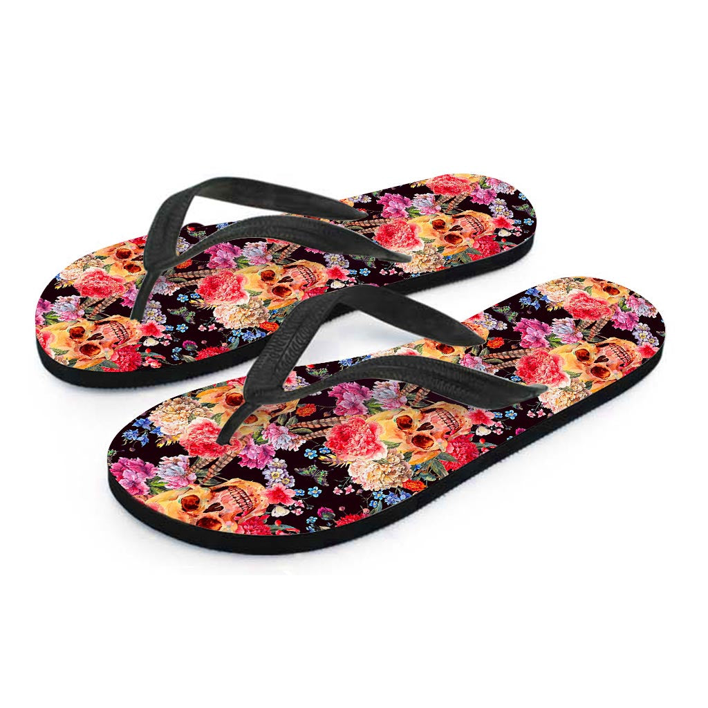 Blossom Peony Skull Pattern Print Flip Flops