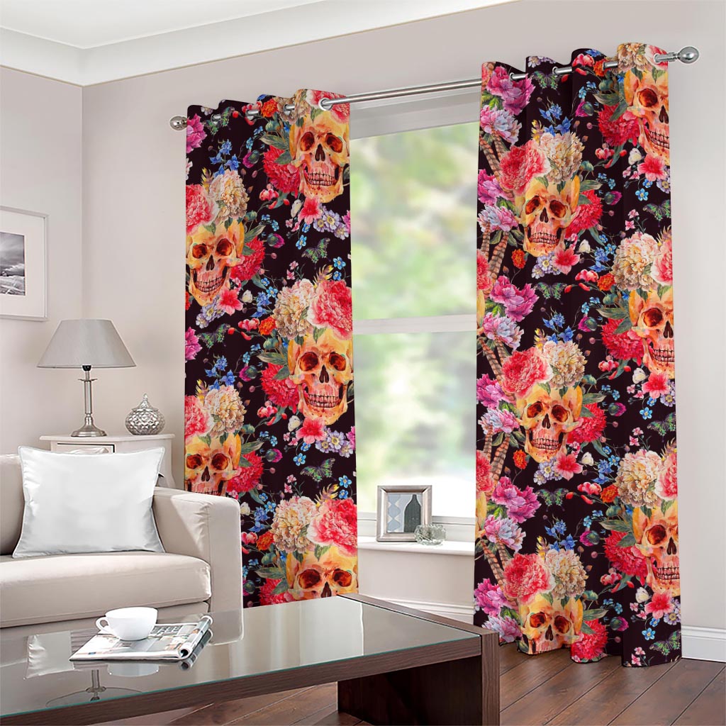 Blossom Peony Skull Pattern Print Grommet Curtains