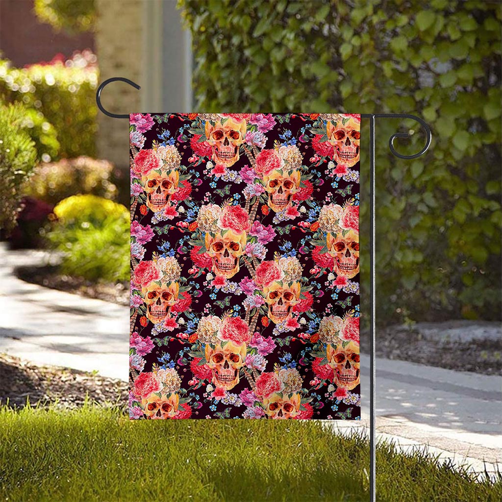 Blossom Peony Skull Pattern Print House Flag