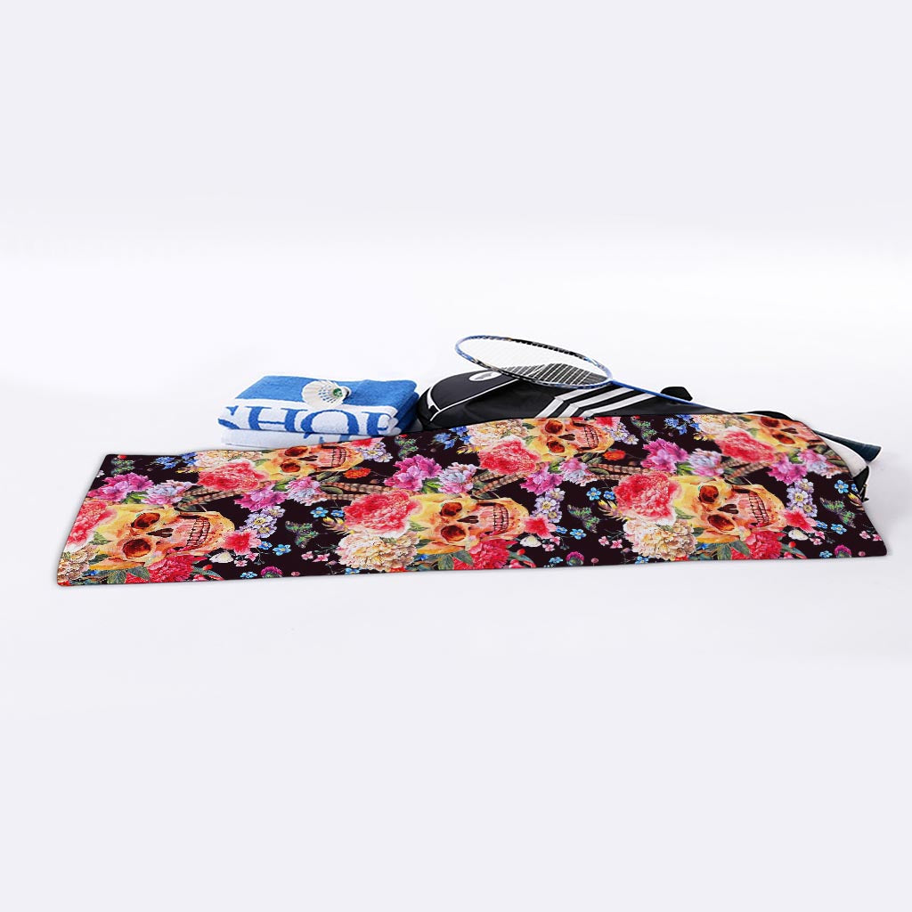 Blossom Peony Skull Pattern Print Sports Towel