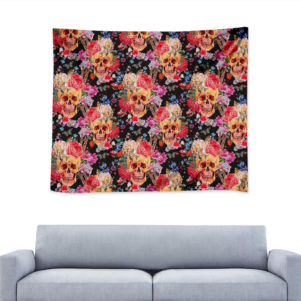Blossom Peony Skull Pattern Print Tapestry