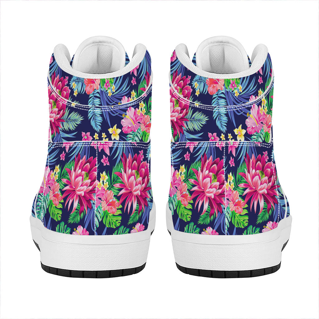 Blossom Tropical Flower Pattern Print High Top Leather Sneakers