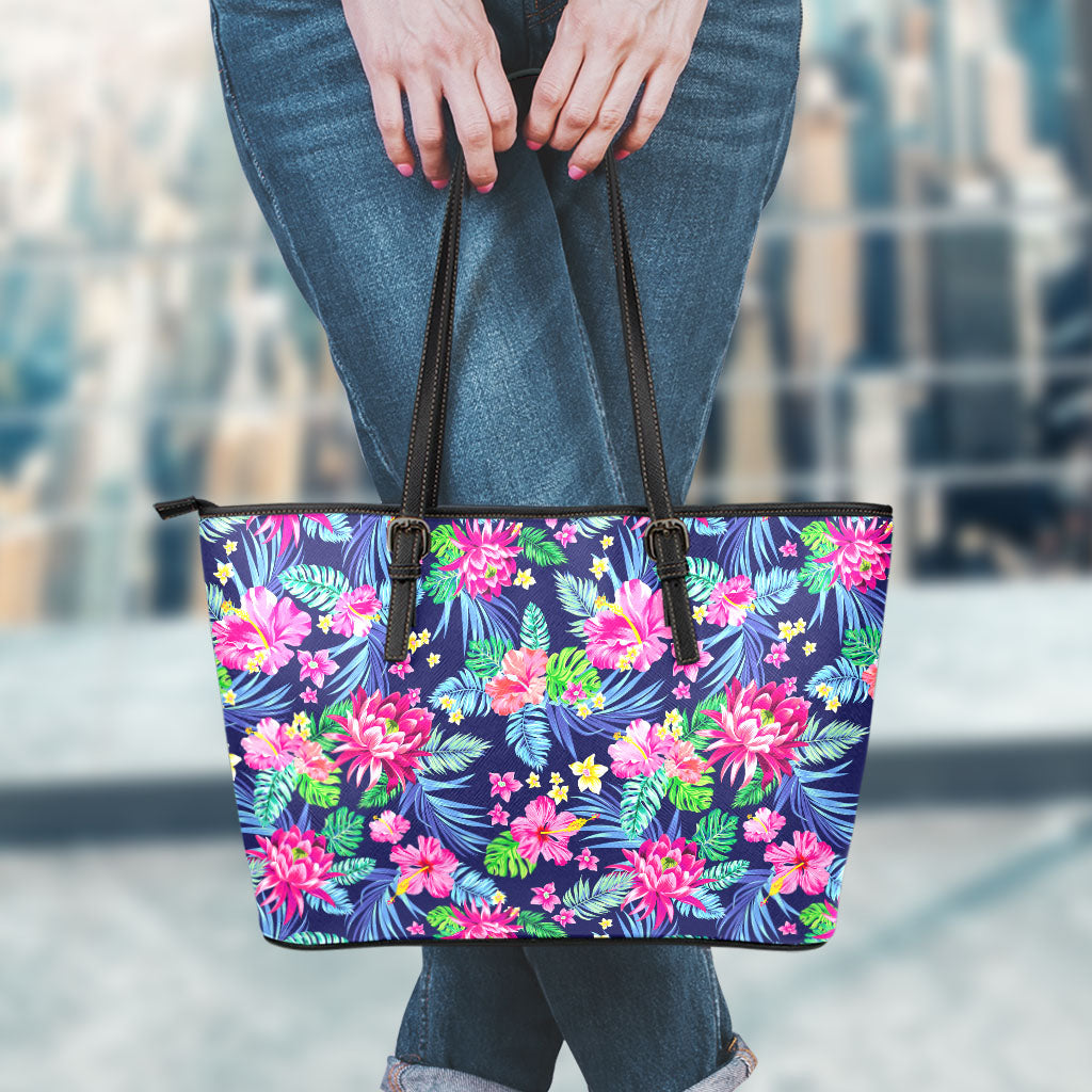 Blossom Tropical Flower Pattern Print Leather Tote Bag