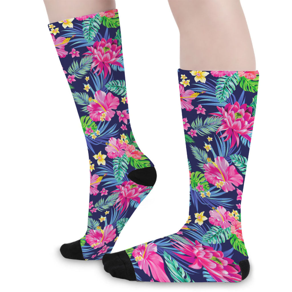 Blossom Tropical Flower Pattern Print Long Socks