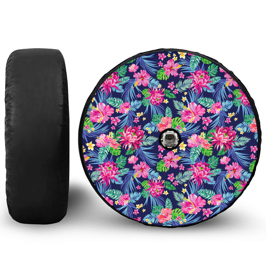 Blossom Tropical Flower Pattern Print Tire Cover With Camera Hole