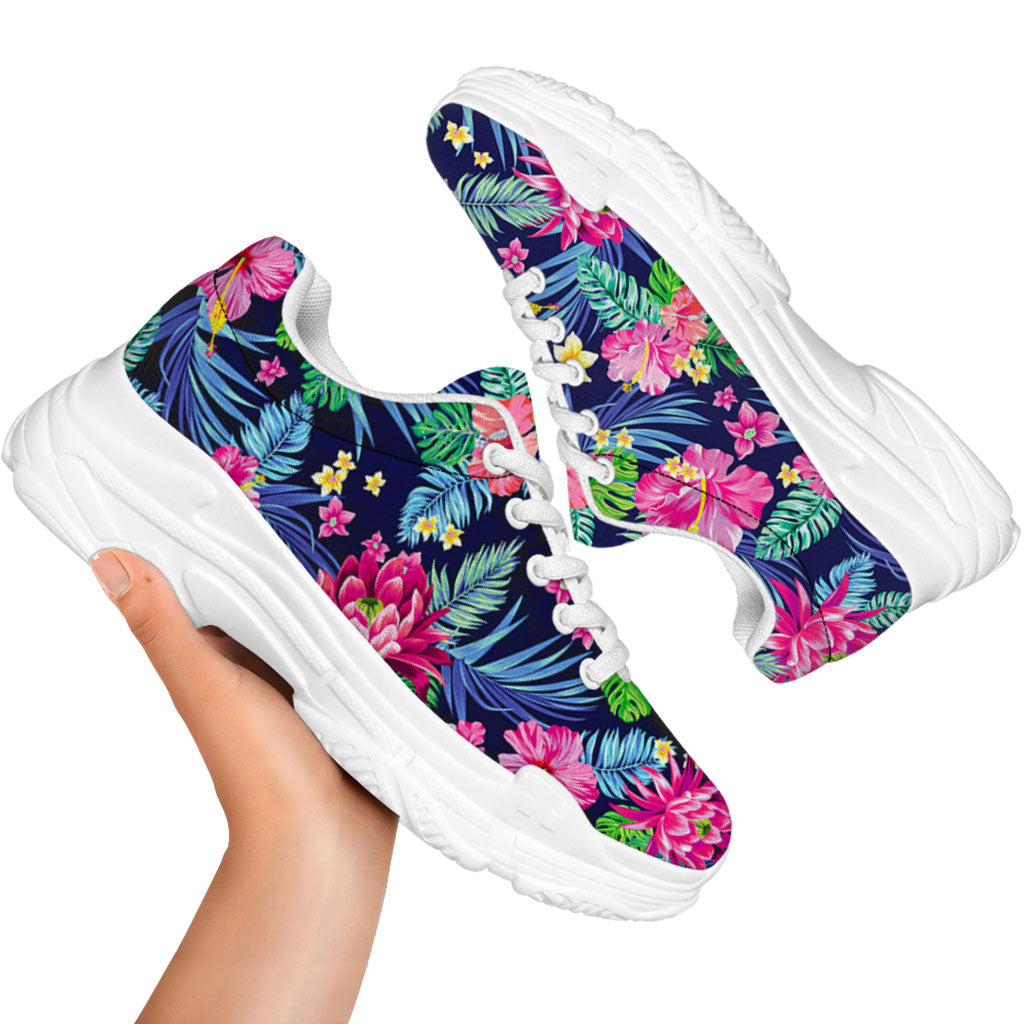 Blossom Tropical Flower Pattern Print White Chunky Shoes